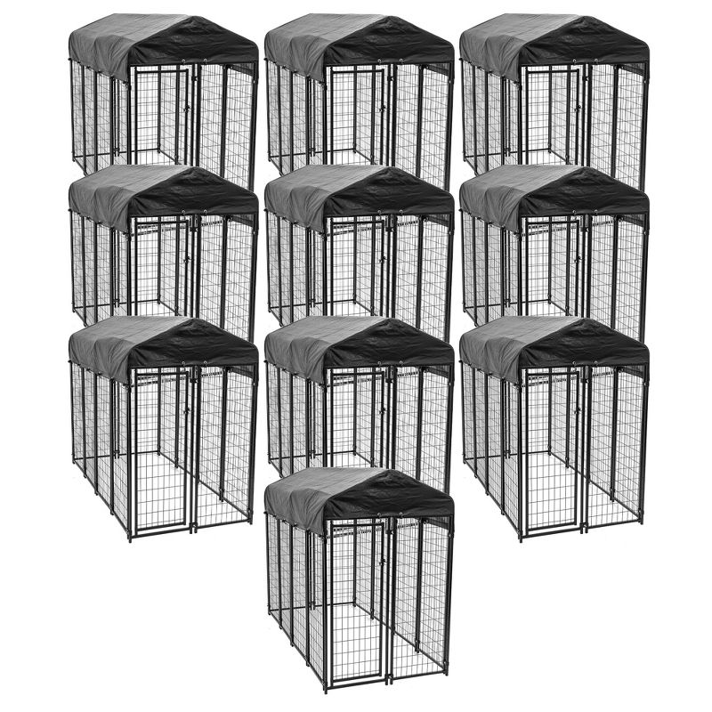 Lucky Dog 8ft x 4ft x 6ft Large Outdoor Dog Kennel Playpen Crate with Heavy Duty Welded Wire Frame and Waterproof Canopy Cover, Black (10 Pack), 1 of 7
