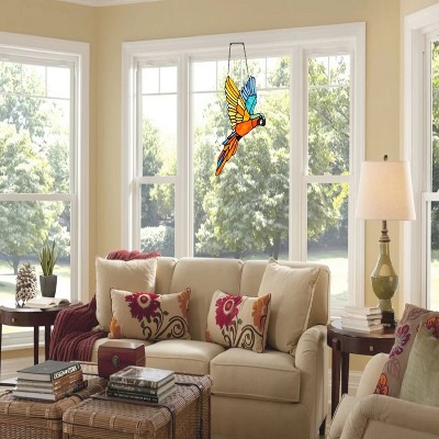 Vibrant Macaw Stained Glass Window Panel with Copper Foil