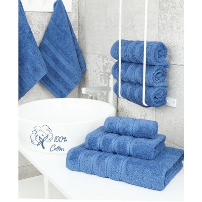American Soft Linen Premium 3-teiliges Handtuch-Set – 100% Türkische Baumwolle, Elektrisch Blau