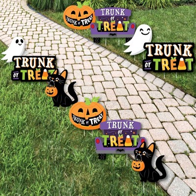 Big Dot of Happiness Trunk or Treat - Cat Pumpkin Trunk Lawn Decorations - Outdoor Halloween Car Parade Party Yard Decorations - 10 Piece