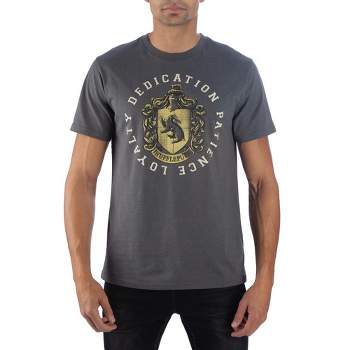 Harry Potter Hufflepuff Crest and Motto Mens Charcoal Graphic Tee