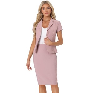 INSPIRE CHIC Women's Short Sleeve Blazer Jacket Pencil Skirt Business Suit Set 2 Pcs - 1 of 4