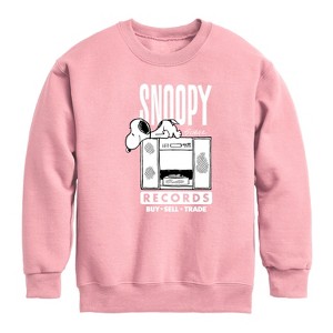 Boys' - Peanuts - Snoopy Records Graphic Long Sleeve Fleece Sweatshirt - 1 of 4