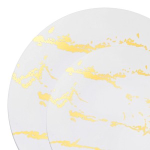 Smarty Had A Party White w/ Gold Marble Stroke Plastic Dinnerware Set - 120 Sets - 1 of 1