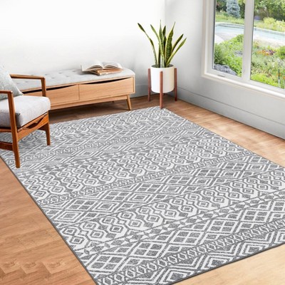 Faux Wool Boho Vintage Floral Printed Area Rug Ultra Thin Low Pile Machine Washable Stain Resistant Non Shedding Pet Friendly Floor Rug with Non Slip