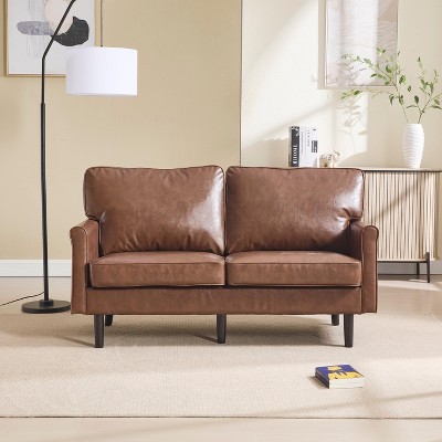 MAYEERTY Brown PU Mid-Century Loveseat - 2-Seat with USB for Living Room