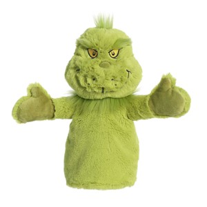 Aurora Medium Grinch Hand Puppet Dr. Seuss Whimsical Stuffed Animal Green 10" - 1 of 4