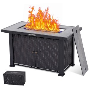 GustoWave 44 in. 50,000 BTU Outdoor Double Door Rectangular Propane Fire Pit Table with Lid, Lava Rock & Rain Cover - 1 of 4