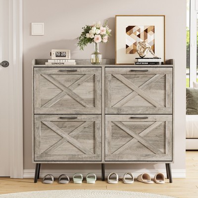 Large Shoe Storage Cabinet with 4 Flip Drawers
