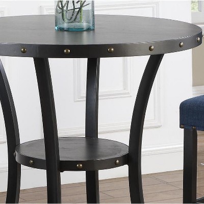 Espresso Wood Pub Table Set with Blue Upholstered Chairs