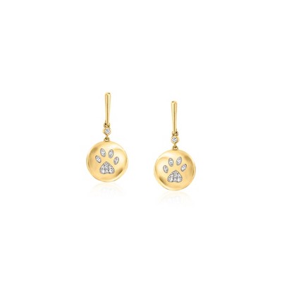 Ross-Simons 0.10 ct. t.w. Diamond Paw Print Drop Earrings in 18kt Gold Over Sterling