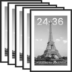upsimples 24x36 Picture Frame Set of 5, Display Pictures 20x30 with Mat or 24x36 Without, Wall Gallery Photo Frames, Black - 1 of 4