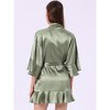 cheibear Women's Satin One Piece Pajama Silky 3/4 Sleeves Tie Waist Loungewear Robes - 4 of 4