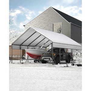 Metal Carport, Heavy Duty Carport with Steel Roof, Reinforced Frame, Outdoor Garage Car Shelter Shade for 2 Cars, Boats and Truck - 1 of 4