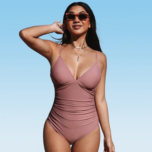 Women's Bright Day Shirring One Piece Swimsuit -Cupshe-Orange-XS