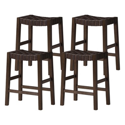 Maven Lane Emerson Backless Saddle Kitchen Stool in Vegan Leather Seat, Set of 4