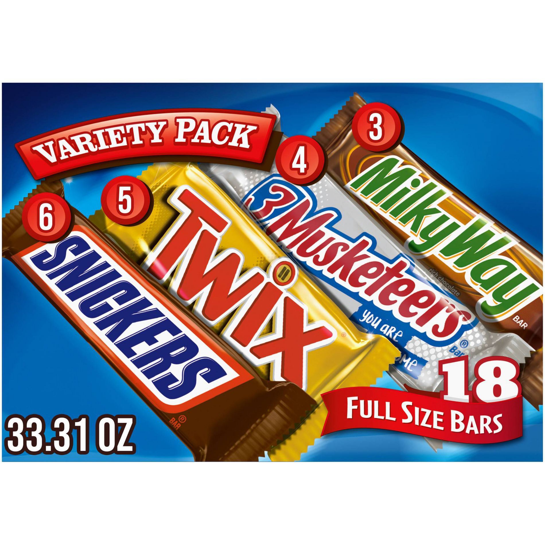 Snickers, Twix, Milky Way & More Full Size Chocolate Candy Bar Assortment Candy Mix - 18ct