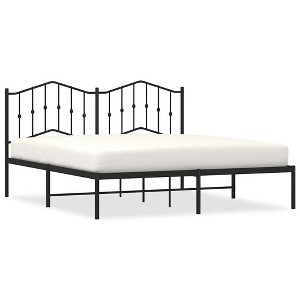 vidaXL California King Metal Bed Frame with Headboard, Sturdy Steel, Black, No Mattress - 1 of 4