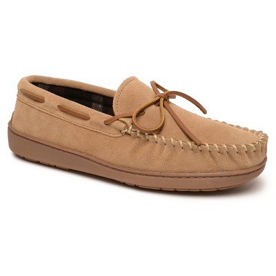 Minnetonka Men's Suede Plaid Lined Hardsole Moccasin Slippers.