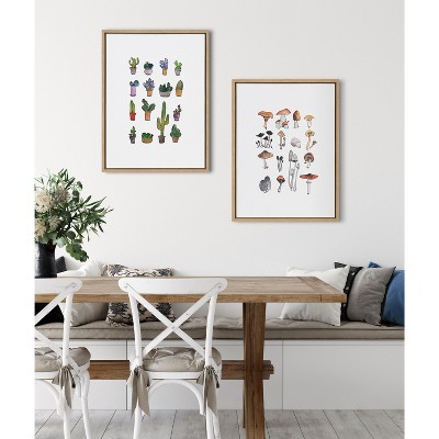 Natural Framed Canvas Wall Art with Mushrooms, 18x24