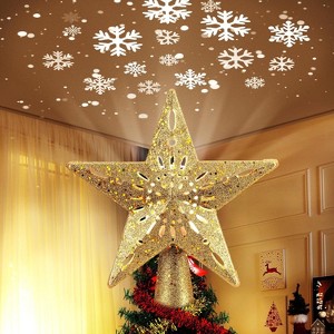 Christmas Star Tree Topper with Led Snowflake Projector Lights Hollowed Pentagram,Plug in. - 1 of 4