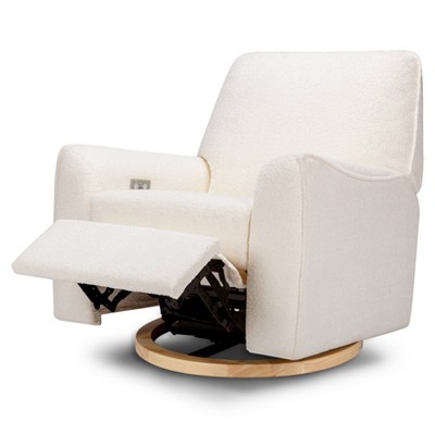 Chantilly Sherpa Oversized Swivel Recliner with Light Wood Base