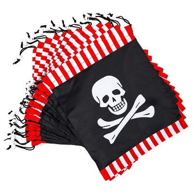 Blue Panda 12 Pack Pirate Skull Drawstring Goodie Bag for Kids Party Favors, Fabric Gift Bag for Brithday, 12x10 in.
