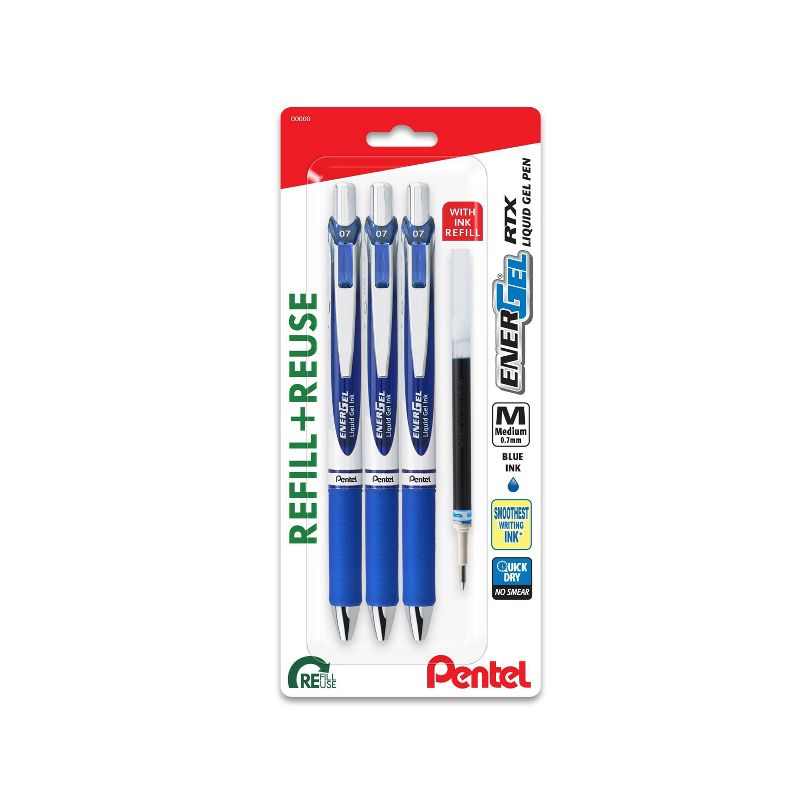 Pentel EnerGel 3pk Gel Pen Blue Ink with +1 refill, 1 of 6