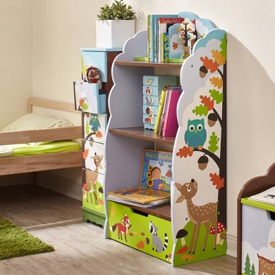 Enchanted Woodland Whimsical Kids' Wooden Bookshelf with Storage