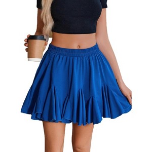 Women's Pleated Skater Skirt - High Waist Flared Mini with Ruffles for Casual Wear Blue - 1 of 4