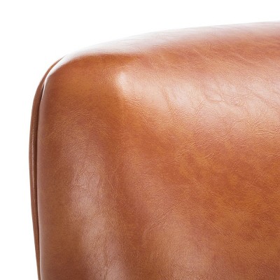 Cognac Faux Leather Flared Arm Accent Chair with Walnut Legs