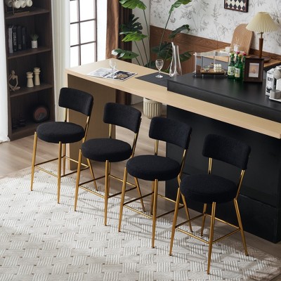 HOMLUX 24.8" Bar Stool Set of 4 Pub Counter Height Dining Chairs w/Gold Legs,White/Black