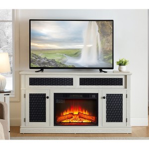 58" TV Stand with 23" Electric Fireplace Insert, Embossed Pattern Media Console with Sliding Door, Open and Closed Storage for Living Room or Bedroom - 1 of 4
