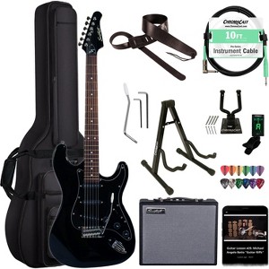 Sawtooth Black ES Series Electric Guitar w/ Black Pickguard - Includes: Accessories, Amp & Gig Bag - 1 of 4