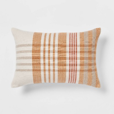 Oblong Woven Yarn Dye Plaid Decorative Throw Pillow Cream/Caramel - Threshold™