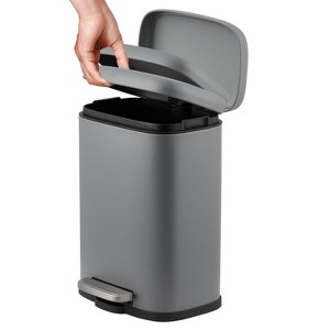 Stainless Steel Trash Can with Lid – Soft Close Step-On Pedal, Fingerprint-Resistant, Ideal for Kitchen or Bathroom - 1 of 4