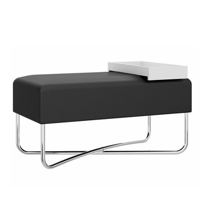 Pouffe with Rectangular Fabric Seat and Inbuilt Wooden Tray Black/White - The Urban Port