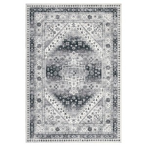 Washable Vintage Medallion Rug Non Slip Low Pile Rug Soft Retro Throw Floor Cover Foldable Indoor Carpet for Living Room Bedroom Playroom Nursery - 1 of 4