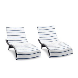 Arkwright Las Rayas Chaise Lounge Cover - (Pack of 2) 100% Cotton Terry Towel with Fitted Pocket, 30x85 - 1 of 4