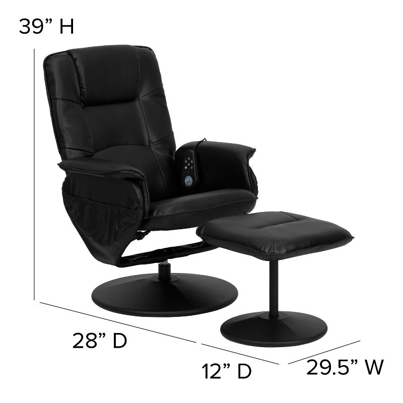 Flash Furniture Massaging Adjustable Recliner with Deep Side Pockets and Ottoman with Wrapped Base in Black LeatherSoft, 5 of 14