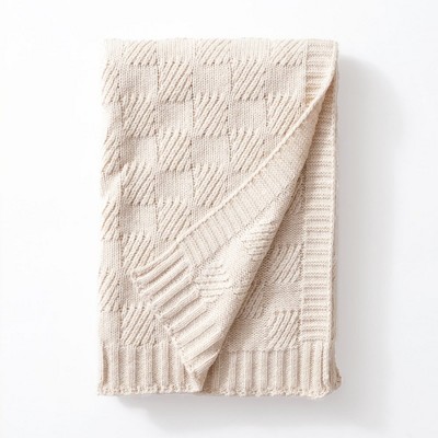 Amelie Home Aberdour Basket weave Knit Throw,Beige(Throw)