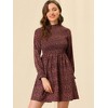 Allegra K Women's Ruffle Neck Long Sleeve A-Line Smocked Floral Dresses - 2 of 4