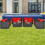 Costway 8PCS Patio Rattan Furniture Set Cushioned Sofa Chair Coffee Table Turquoise\Red\Black