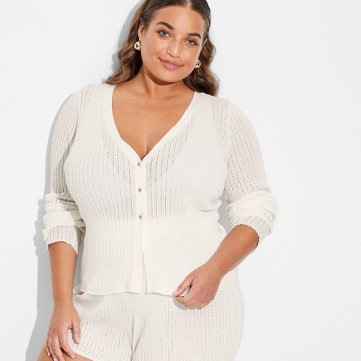 Women's Open Work Pointelle Cardigan - Wild Fable™