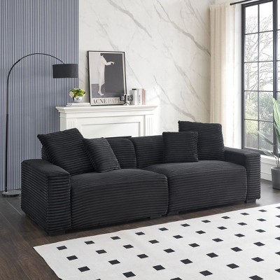 104 Inch Corduroy Upholstered Sofa,Stain Resistant 4 Seat Couch with 4 Pillows,Modern Sectional Sofa for Apartment or Family Room-Coolbibila