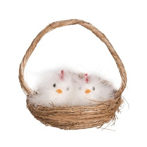 Transpac Fuzzy Basket of Hens Decorative Easter Home Decorations for Spring Celebrations - 1 of 1