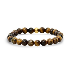 Steeltime Men's tiger eye and 18k gold plated stainless steel beaded bracelet - 1 of 4