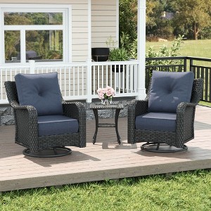 LayinSun Wicker Outdoor Furniture Set with 6-inch Comfy Cushions, High Back Patio Furniture Set with Swivel Rocking Chairs and Side Table - 1 of 4