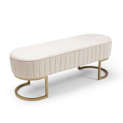 NicBex Storage Ottoman Bench for Bedroom,14.7 inch Velvet Oval Storage Bench with Golden Metal Legs,Ottoman for Living Room,Bedroom,Entryway