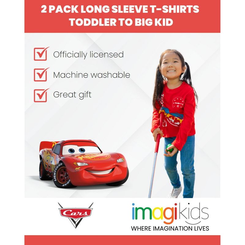Disney Pixar Cars Lightning McQueen Tow Mater 2 Pack Long Sleeve T-Shirts Toddler to Big Kid, 3 of 9